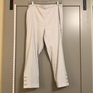 J. Jill Linen Stretch Cream Ankle Pants with Button Detail Small Petite